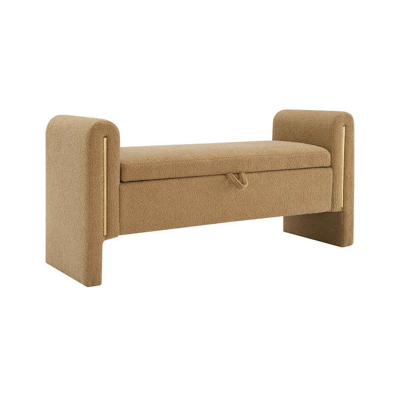 Modern Teddy Bench with Arms and Storage, Upholstered Large Foot Rest Stool, Comfy Window Vanity Bench