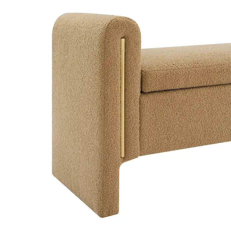 Modern Teddy Bench with Arms and Storage, Upholstered Large Foot Rest Stool, Comfy Window Vanity Bench