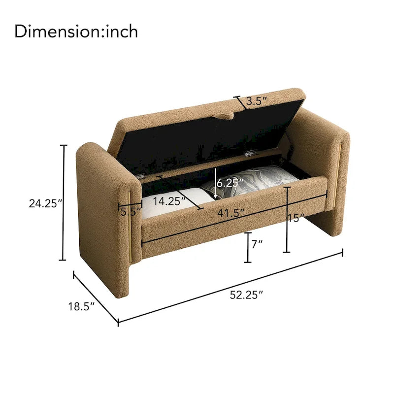 Modern Teddy Bench with Arms and Storage, Upholstered Large Foot Rest Stool, Comfy Window Vanity Bench