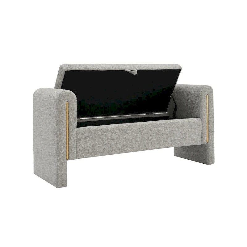 Modern Teddy Bench with Arms and Storage, Upholstered Large Foot Rest Stool, Comfy Window Vanity Bench