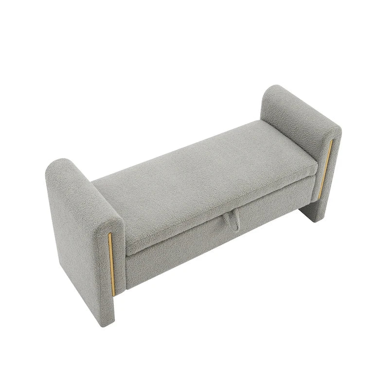 Modern Teddy Bench with Arms and Storage, Upholstered Large Foot Rest Stool, Comfy Window Vanity Bench