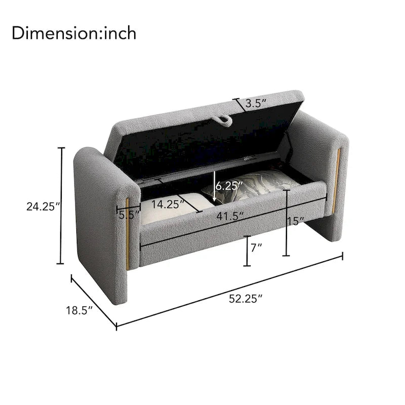 Modern Teddy Bench with Arms and Storage, Upholstered Large Foot Rest Stool, Comfy Window Vanity Bench