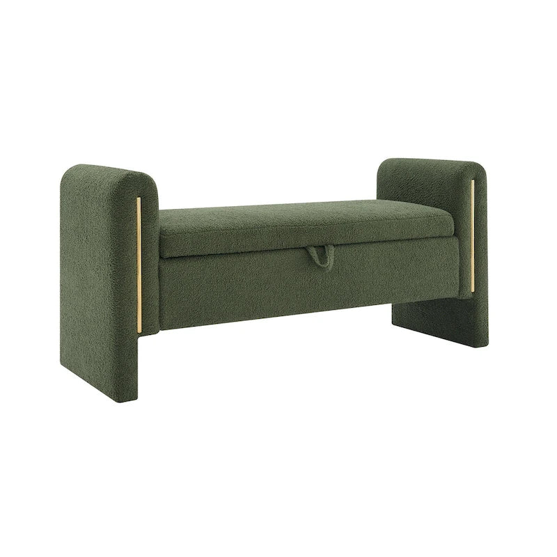 Modern Teddy Bench with Arms and Storage, Upholstered Large Foot Rest Stool, Comfy Window Vanity Bench