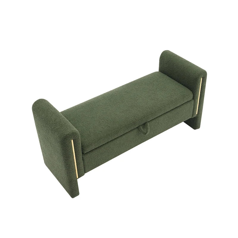 Modern Teddy Bench with Arms and Storage, Upholstered Large Foot Rest Stool, Comfy Window Vanity Bench