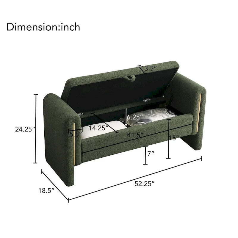 Modern Teddy Bench with Arms and Storage, Upholstered Large Foot Rest Stool, Comfy Window Vanity Bench