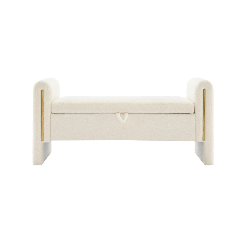 Modern Teddy Bench with Arms and Storage, Upholstered Large Foot Rest Stool, Comfy Window Vanity Bench