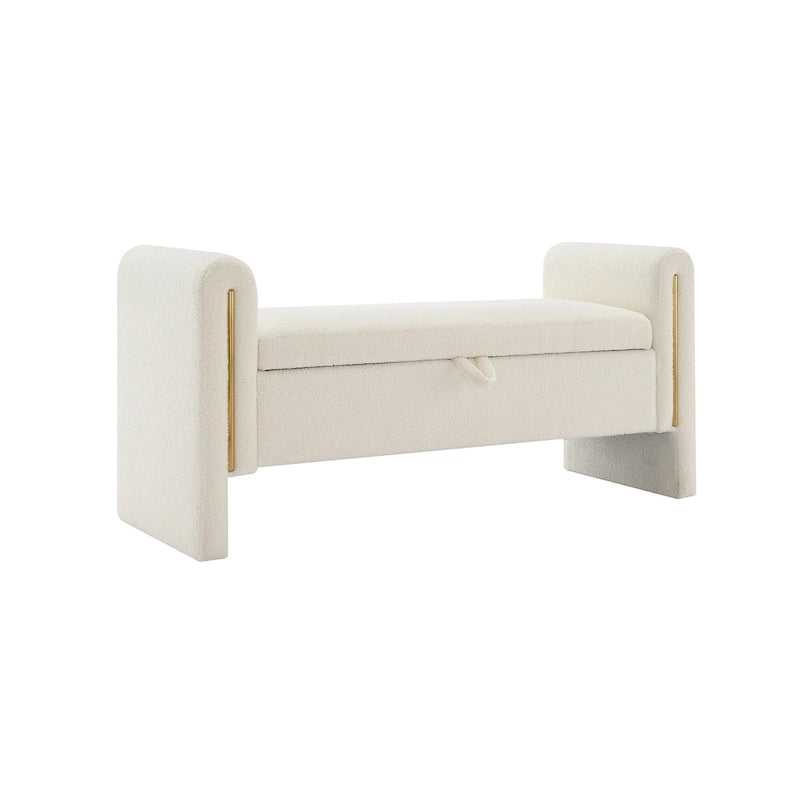 Modern Teddy Bench with Arms and Storage, Upholstered Large Foot Rest Stool, Comfy Window Vanity Bench