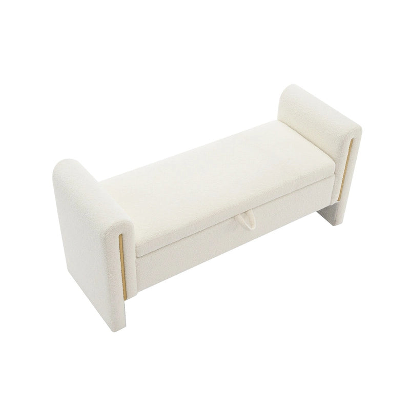 Modern Teddy Bench with Arms and Storage, Upholstered Large Foot Rest Stool, Comfy Window Vanity Bench
