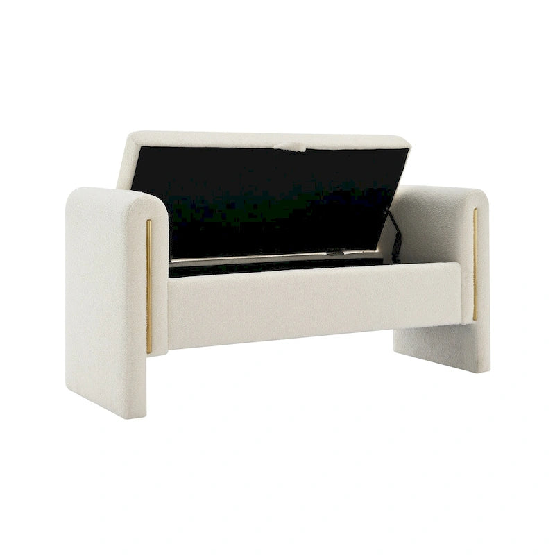Modern Teddy Bench with Arms and Storage, Upholstered Large Foot Rest Stool, Comfy Window Vanity Bench