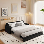 3-in-1 Schlafsofa mit Seitenstauraum, 66 Queen Ausziehsofa, Samt-Schlafsofa