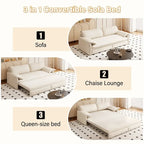 3-in-1 Schlafsofa mit Seitenstauraum, 66 Queen Ausziehsofa, Samt-Schlafsofa