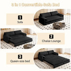 3-in-1 Schlafsofa mit Seitenstauraum, 66 Queen Ausziehsofa, Samt-Schlafsofa