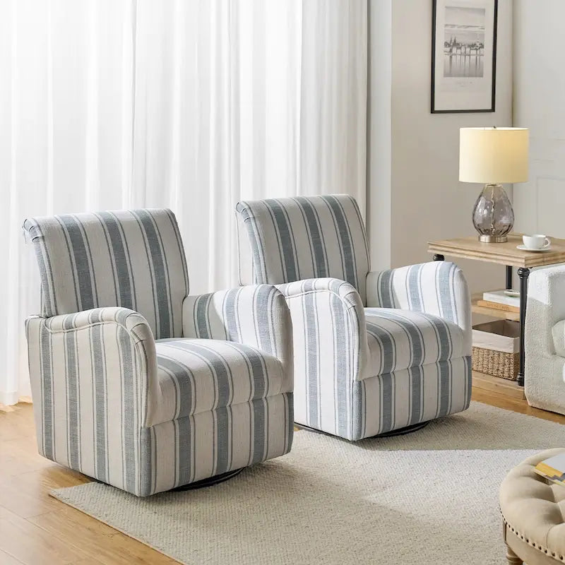Traditional Swivel Armchair with Jacobean Strip Pattern