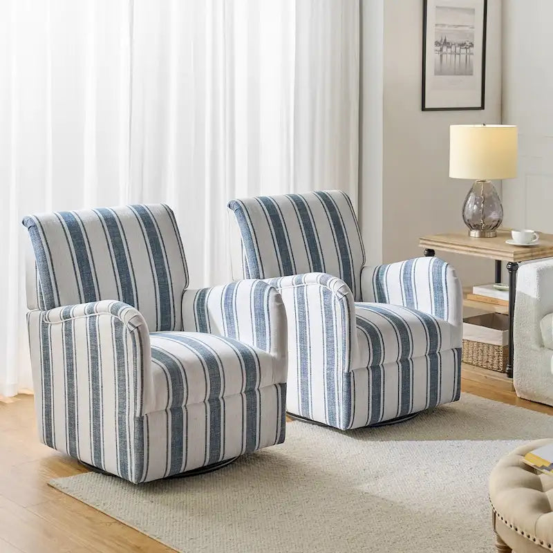 Traditional Swivel Armchair with Jacobean Strip Pattern