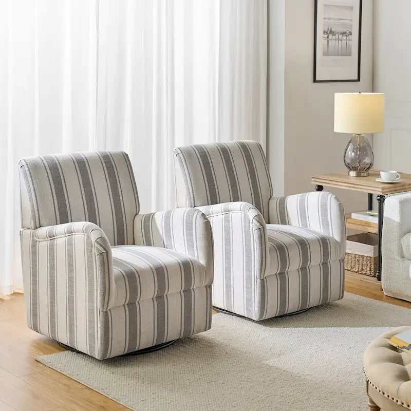 Traditional Swivel Armchair with Jacobean Strip Pattern