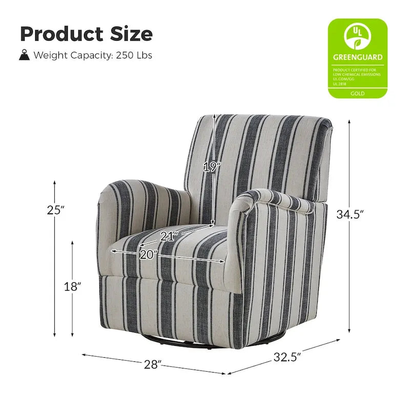 Traditional Swivel Armchair with Jacobean Strip Pattern