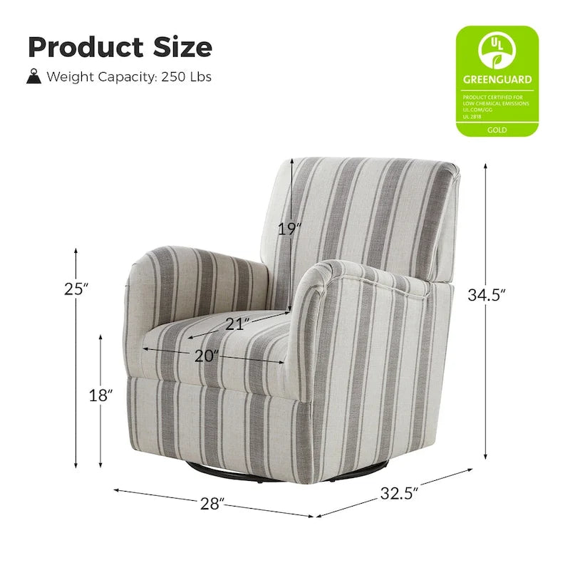 Traditional Swivel Armchair with Jacobean Strip Pattern