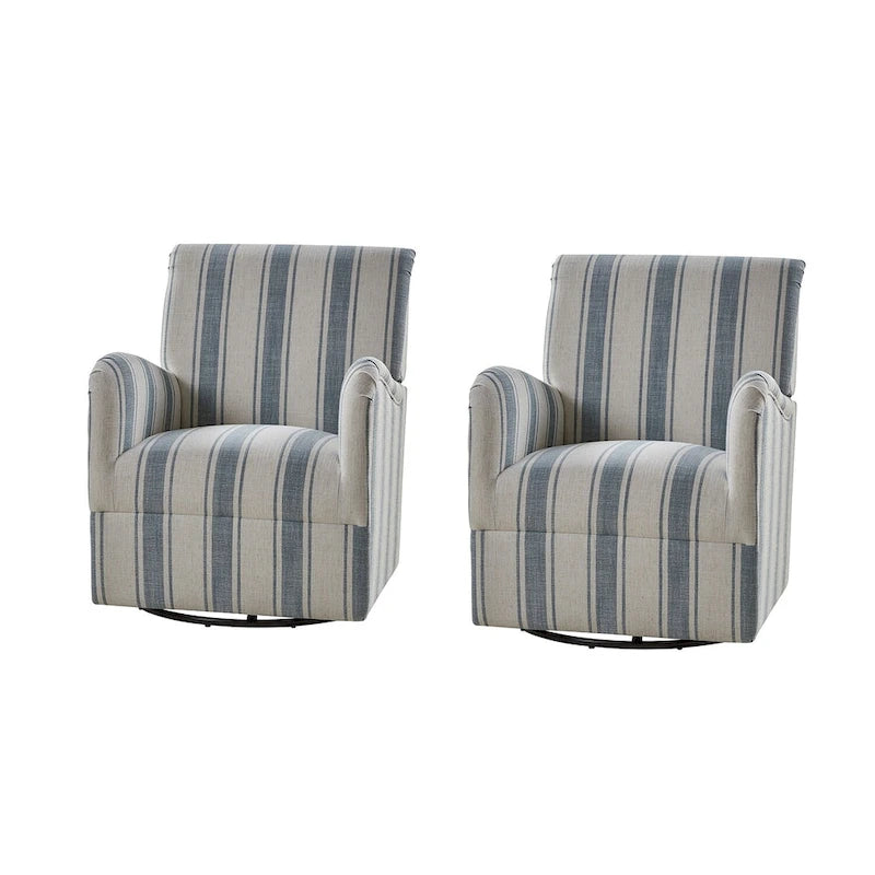 Traditional Swivel Armchair with Jacobean Strip Pattern