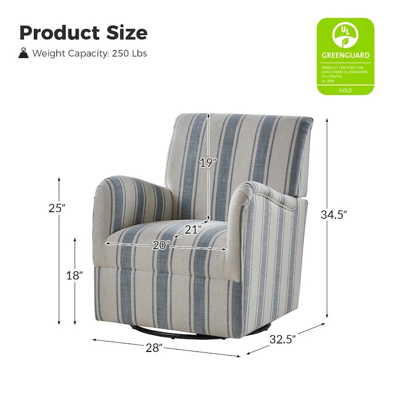 Traditional Swivel Armchair with Jacobean Strip Pattern