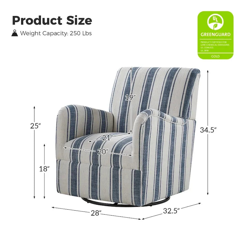 Traditional Swivel Armchair with Jacobean Strip Pattern