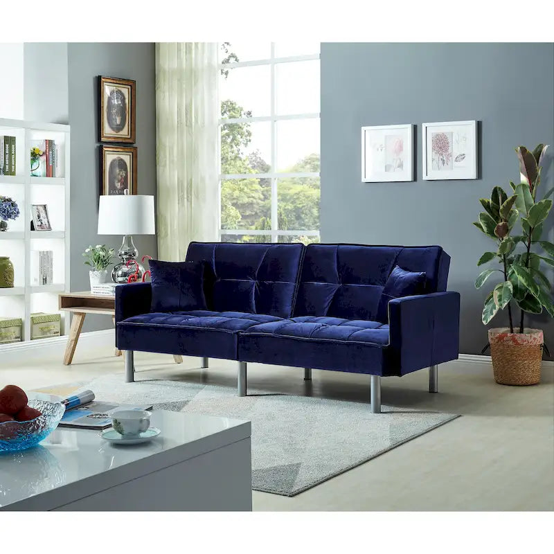 75.6 Lovely Velvet Convertible Sleeper Sofa Bed Futon Love Seats