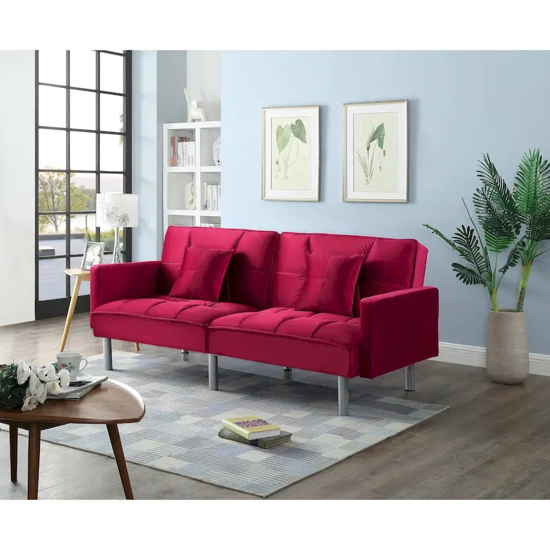 75.6 Lovely Velvet Convertible Sleeper Sofa Bed Futon Love Seats