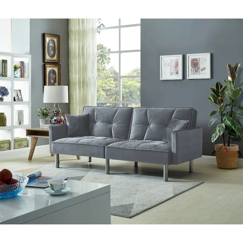 75.6 Lovely Velvet Convertible Sleeper Sofa Bed Futon Love Seats