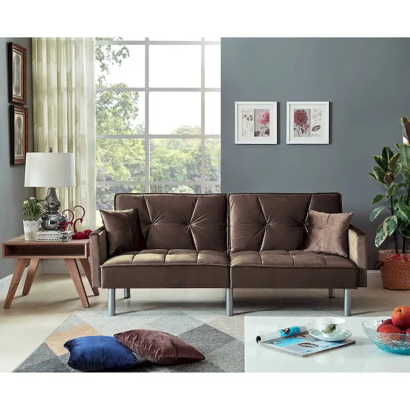 75.6 Lovely Velvet Convertible Sleeper Sofa Bed Futon Love Seats