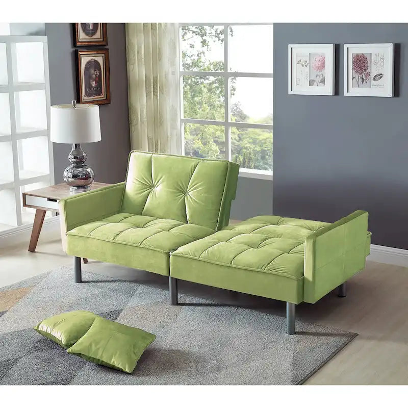 75.6 Lovely Velvet Convertible Sleeper Sofa Bed Futon Love Seats