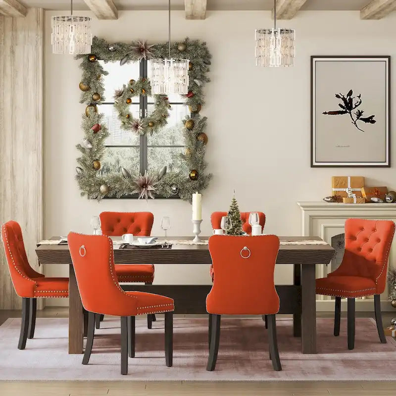 Upholstered Tufted Velvet Dining Chair with Solid Wood Legs
