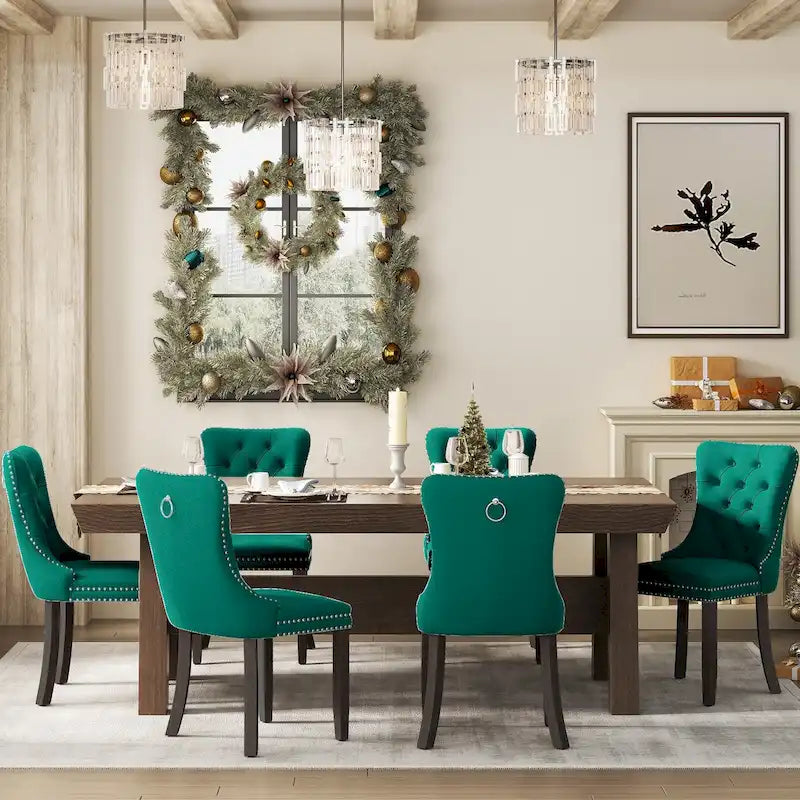 Upholstered Tufted Velvet Dining Chair with Solid Wood Legs