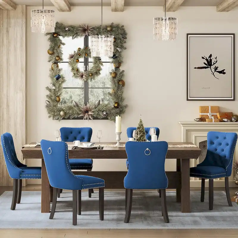 Upholstered Tufted Velvet Dining Chair with Solid Wood Legs