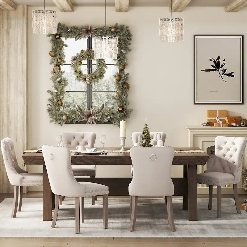 Upholstered Tufted Velvet Dining Chair with Solid Wood Legs