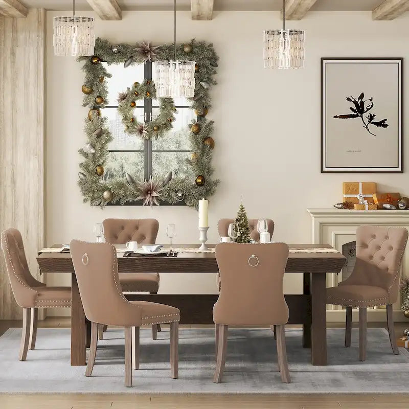 Upholstered Tufted Velvet Dining Chair with Solid Wood Legs