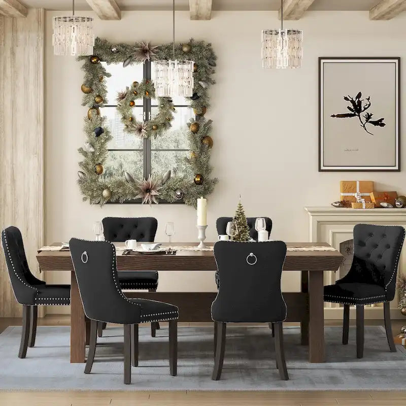 Upholstered Tufted Velvet Dining Chair with Solid Wood Legs