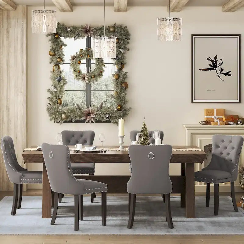 Upholstered Tufted Velvet Dining Chair with Solid Wood Legs
