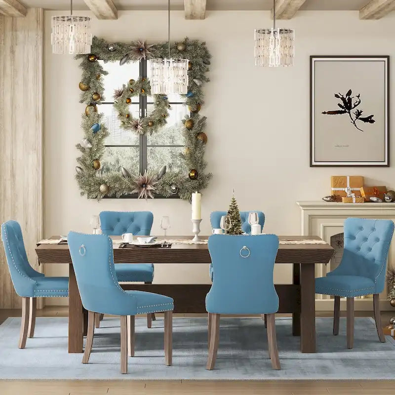 Upholstered Tufted Velvet Dining Chair with Solid Wood Legs