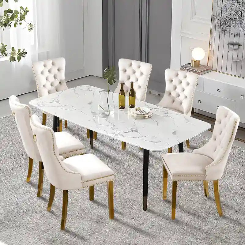 Upholstered Tufted Velvet Dining Chair with Solid Wood Legs