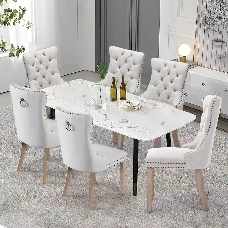 Upholstered Tufted Velvet Dining Chair with Solid Wood Legs