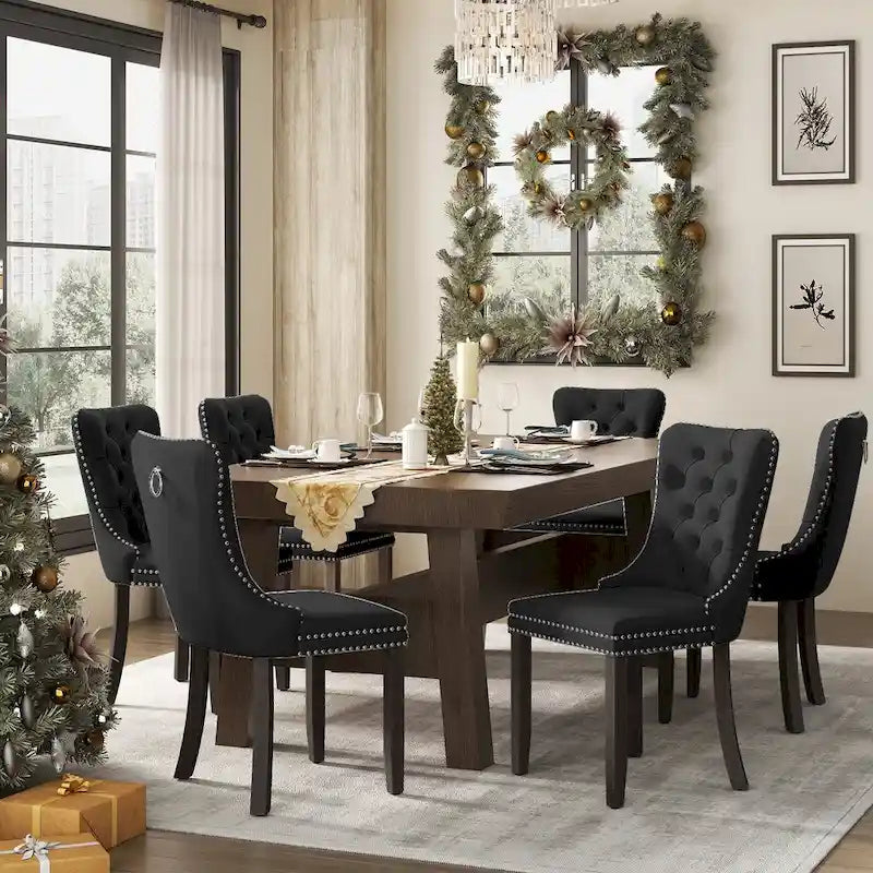 Upholstered Tufted Velvet Dining Chair with Solid Wood Legs