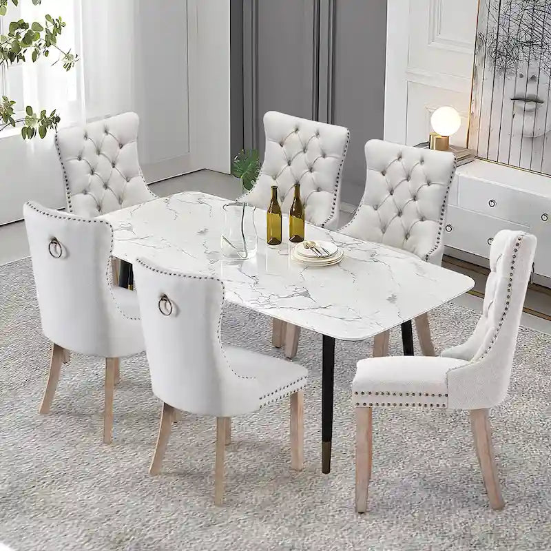 Upholstered Tufted Velvet Dining Chair with Solid Wood Legs