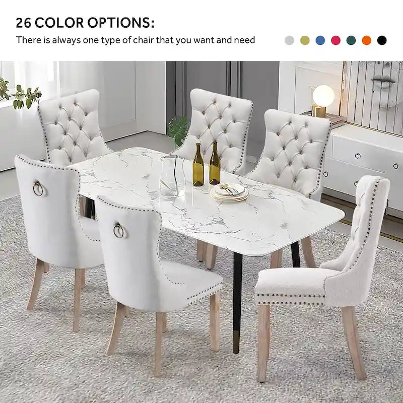 Upholstered Tufted Velvet Dining Chair with Solid Wood Legs