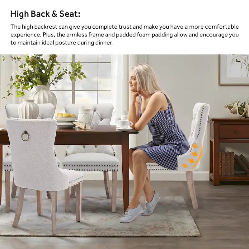 Upholstered Tufted Velvet Dining Chair with Solid Wood Legs