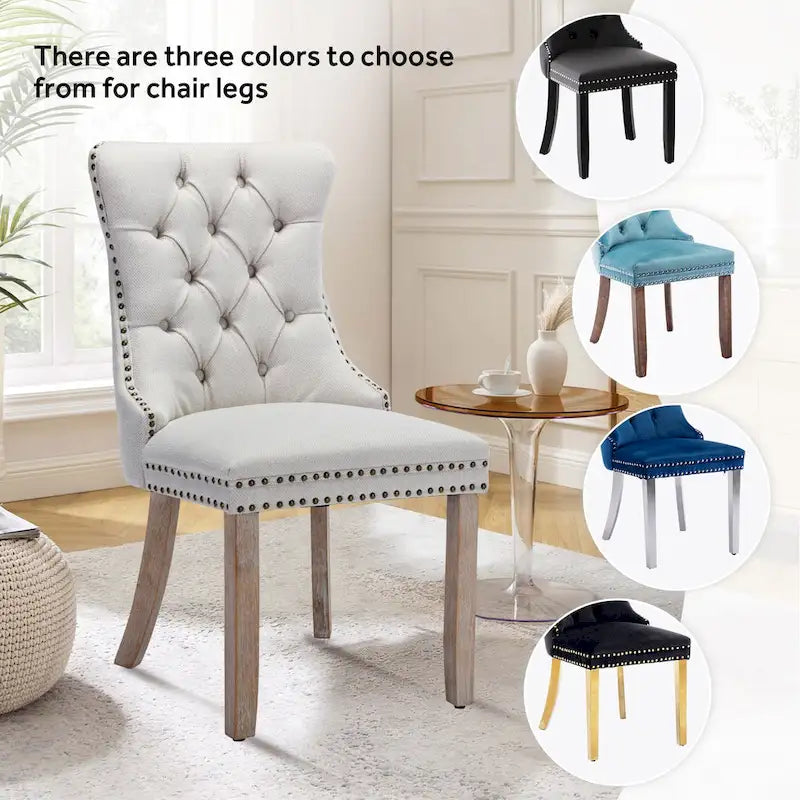Upholstered Tufted Velvet Dining Chair with Solid Wood Legs