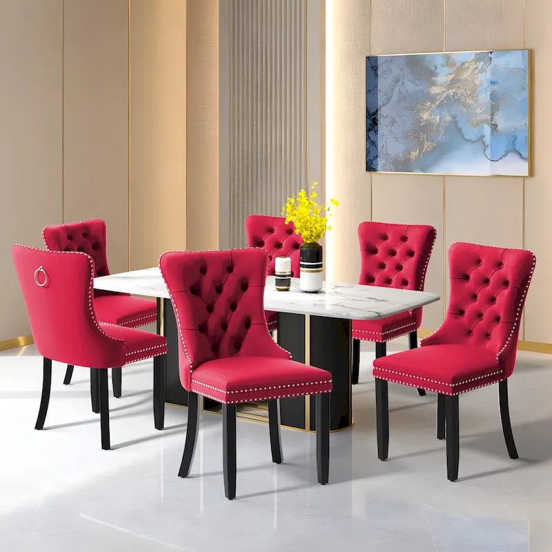Upholstered Tufted Velvet Dining Chair with Solid Wood Legs
