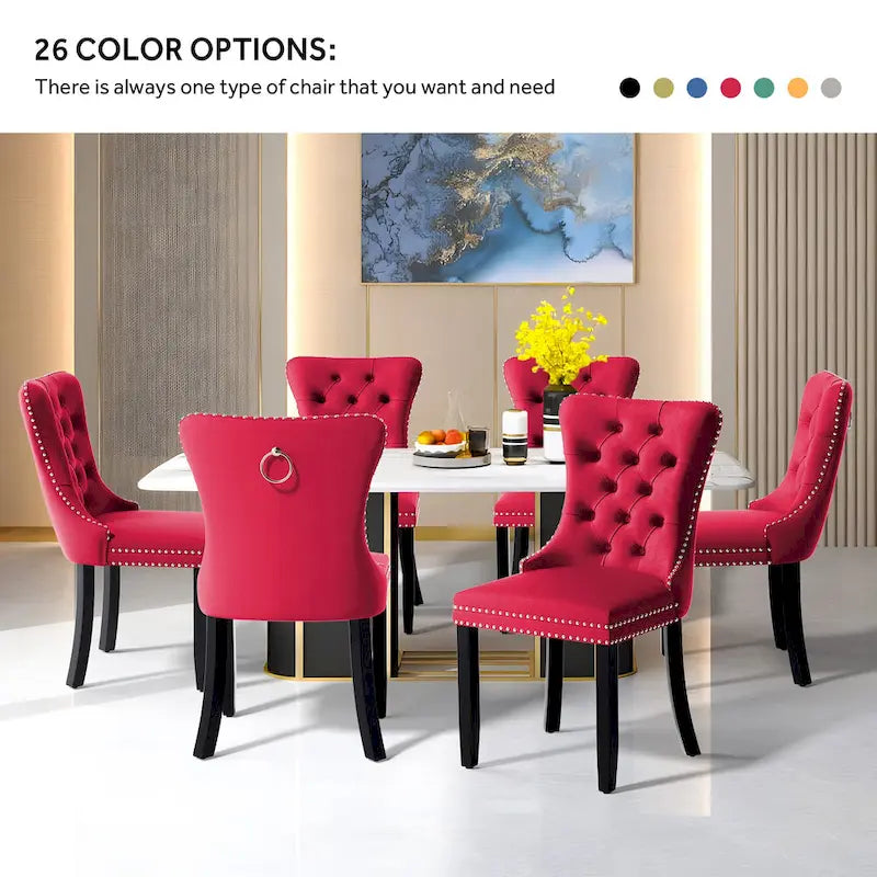Upholstered Tufted Velvet Dining Chair with Solid Wood Legs