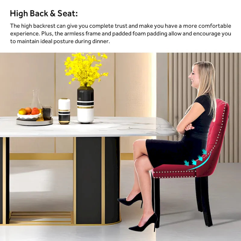 Upholstered Tufted Velvet Dining Chair with Solid Wood Legs