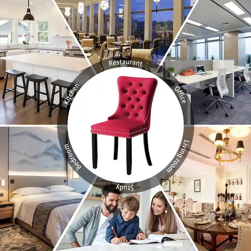 Upholstered Tufted Velvet Dining Chair with Solid Wood Legs