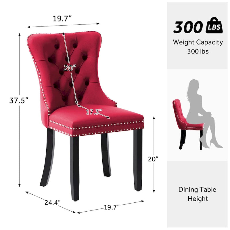 Upholstered Tufted Velvet Dining Chair with Solid Wood Legs