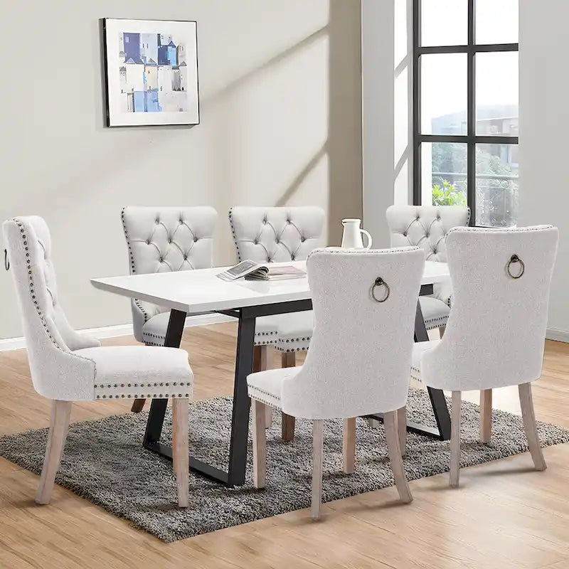 Upholstered Tufted Velvet Dining Chair with Solid Wood Legs